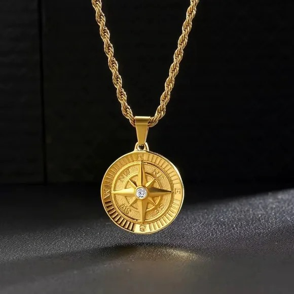 Compass Necklace with Rope Chain - Picture 5 of 6